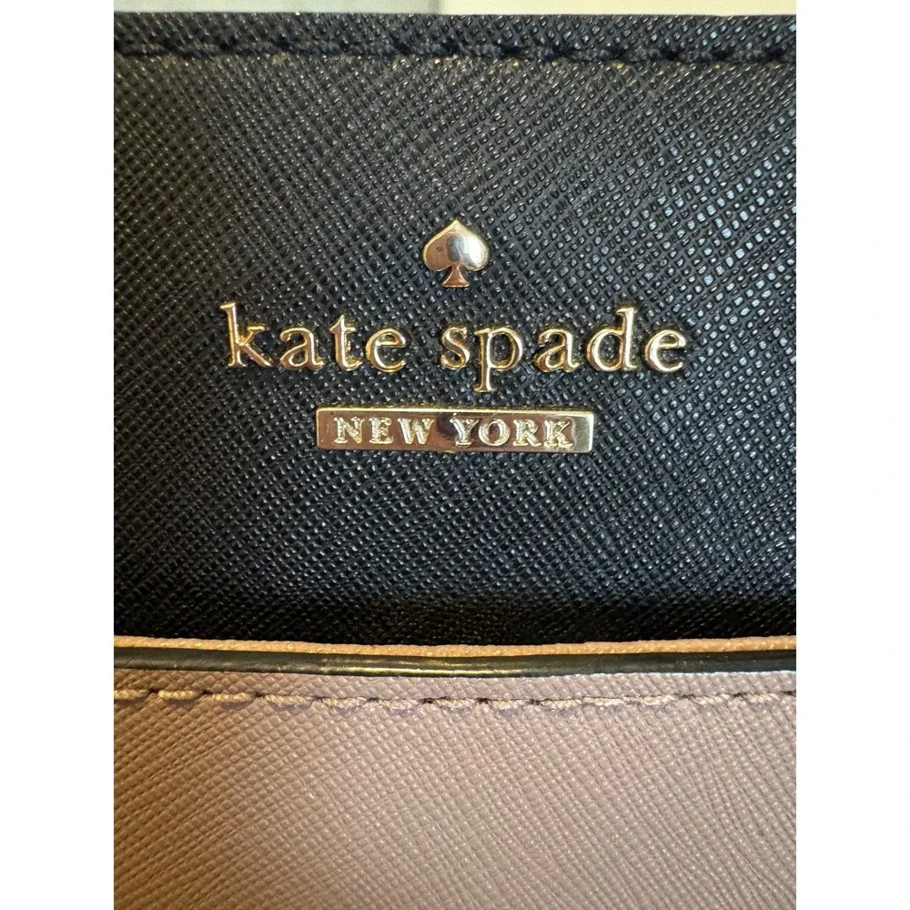 Kate Spade New York Saffiano Leather Tote Bag Black Taupe Colorblock Handbag